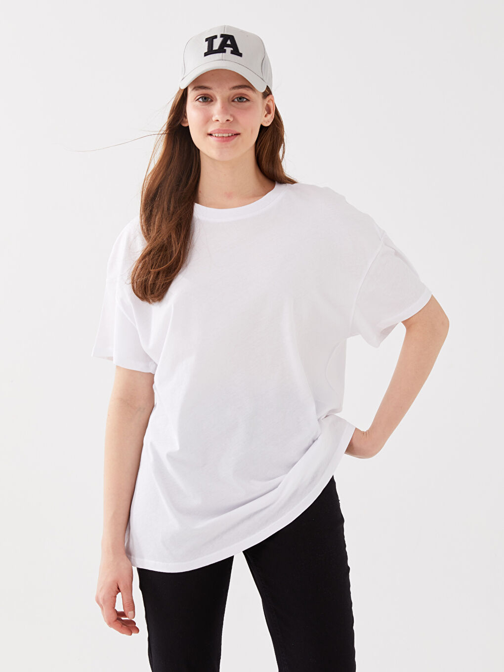 Crew Neck Plain Short Sleeve Oversize Women's T-Shirt