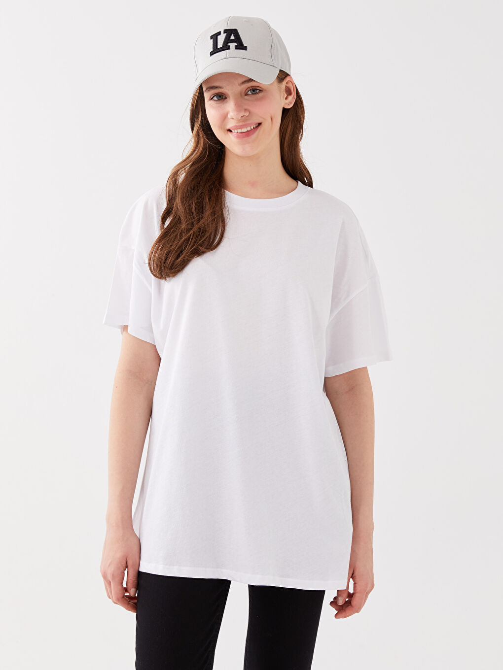 Crew Neck Plain Short Sleeve Oversize Women's T-Shirt-1