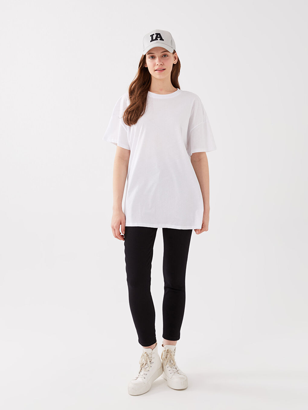 Crew Neck Plain Short Sleeve Oversize Women's T-Shirt-2