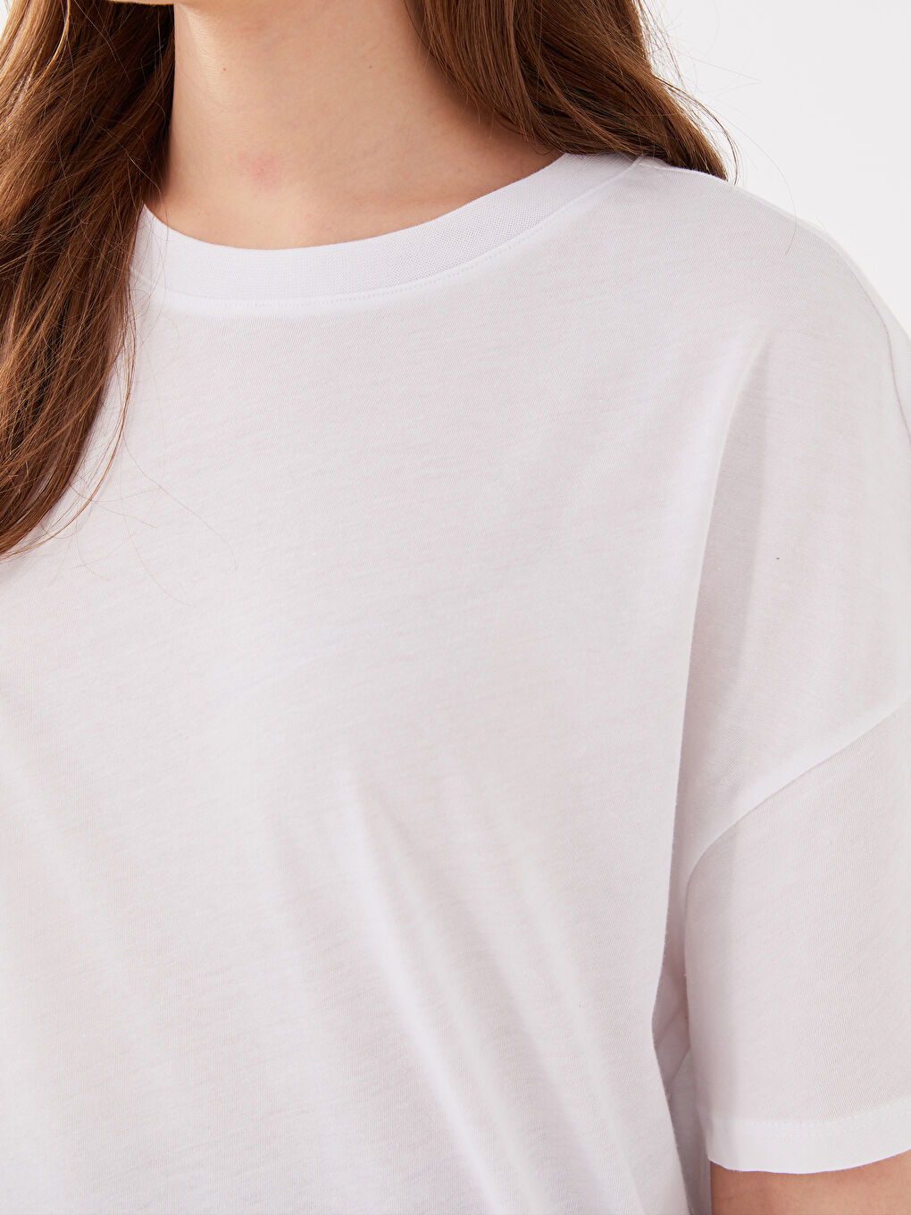 Crew Neck Plain Short Sleeve Oversize Women's T-Shirt-3