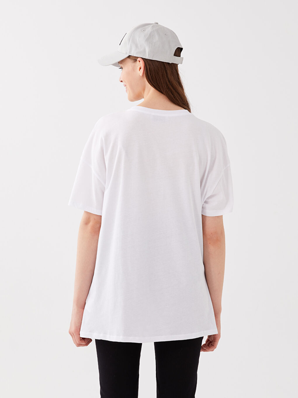 Crew Neck Plain Short Sleeve Oversize Women's T-Shirt-4