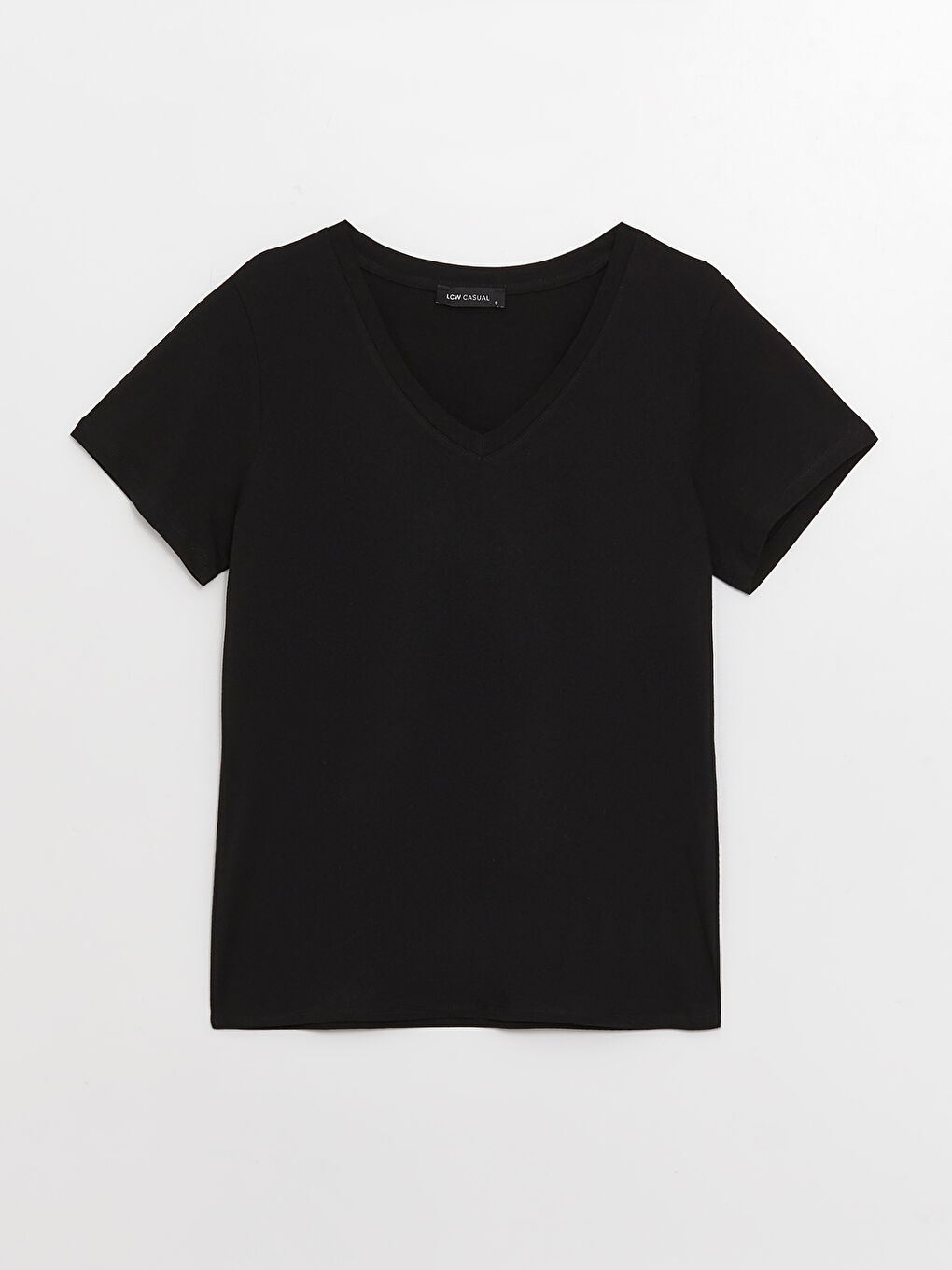 تيشيرت نسائي بياقة على شكل حرف V سادة بأكمام قصيرة-5