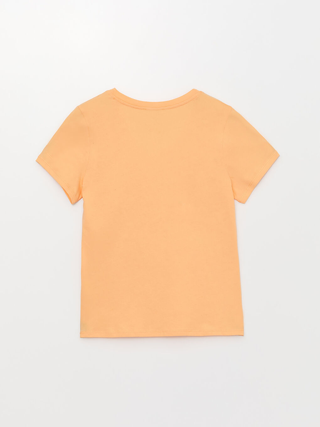Turuncu V Yaka Düz Kısa Kollu Kadın Tişört-6