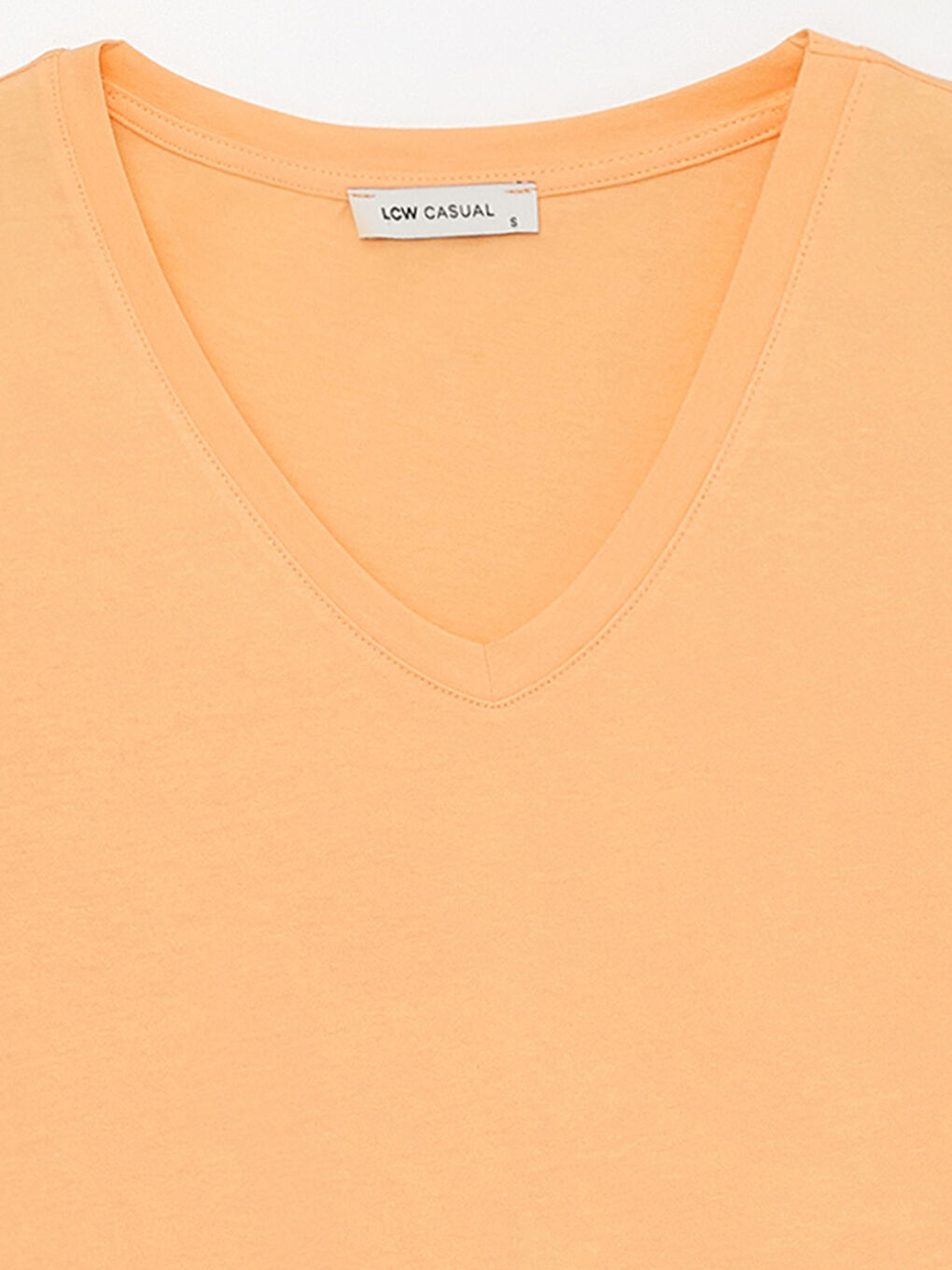 Turuncu V Yaka Düz Kısa Kollu Kadın Tişört-7