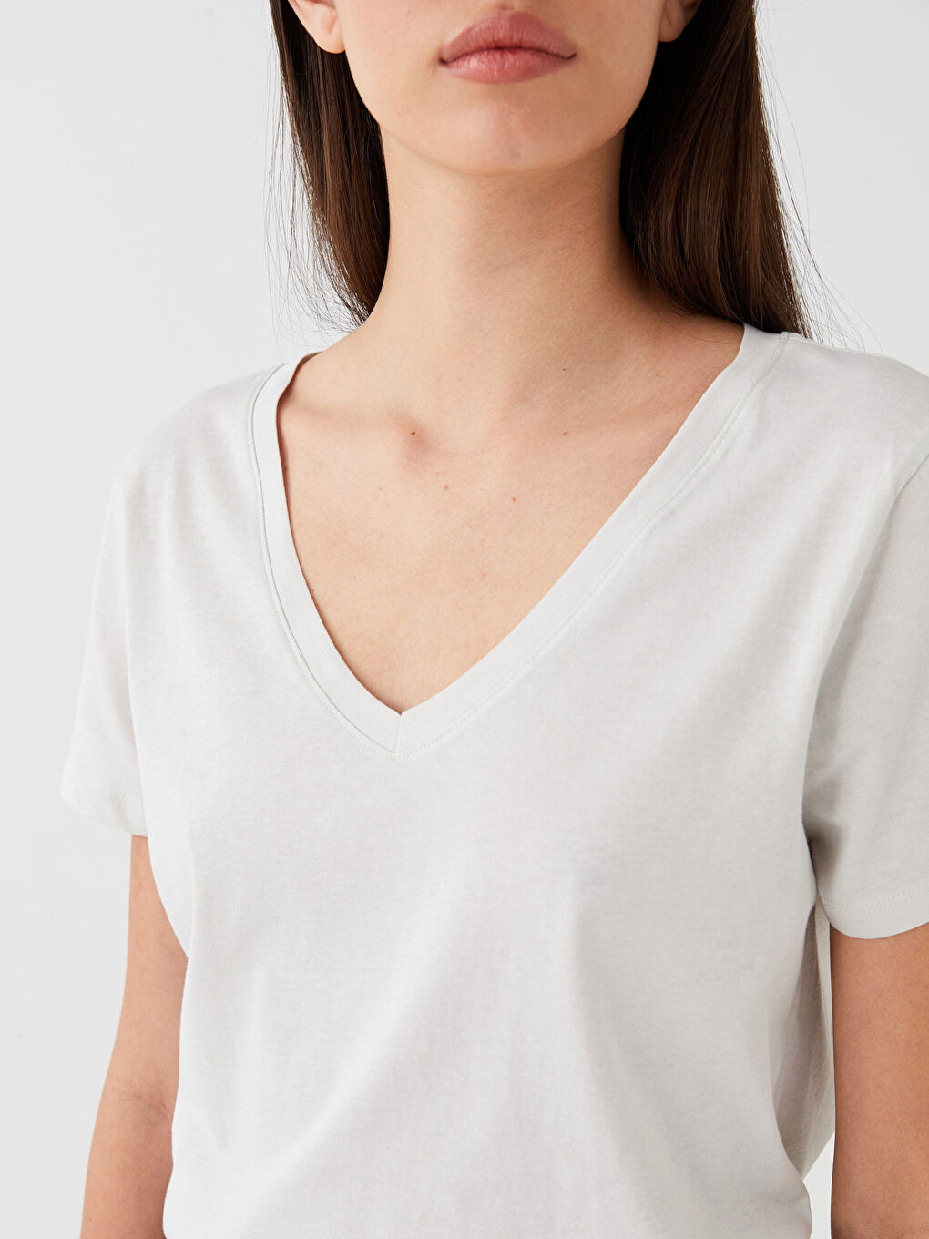 V-Neck Plain Short Sleeve Women's T-Shirt-3