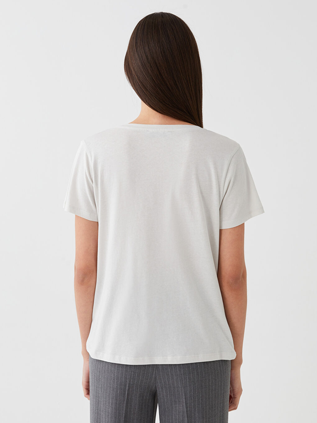 V-Neck Plain Short Sleeve Women's T-Shirt-4