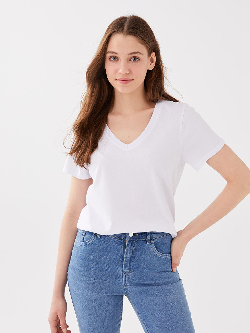 V-Neck Plain Short Sleeve Women's T-Shirt