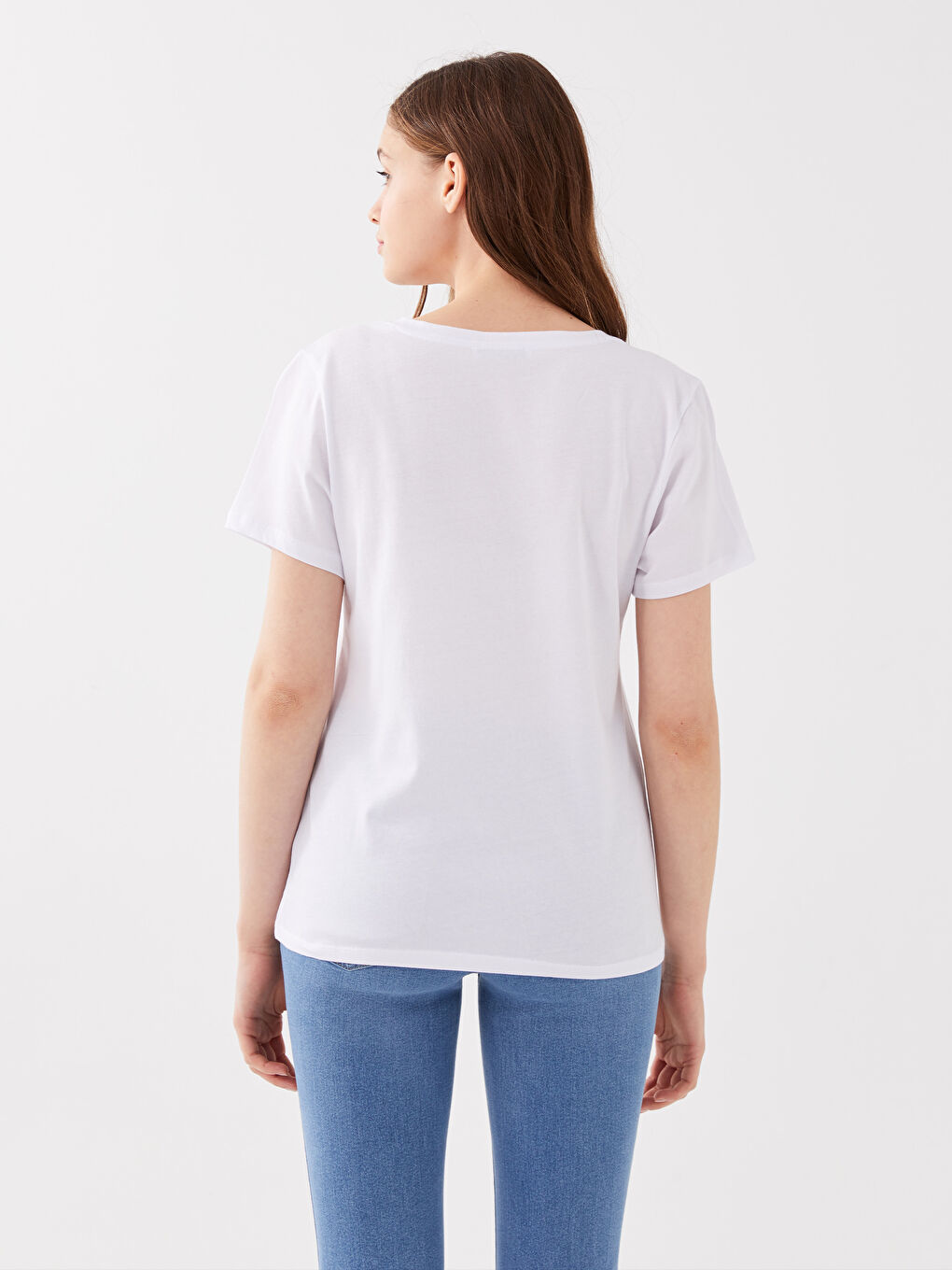 V-Neck Plain Short Sleeve Women's T-Shirt-4