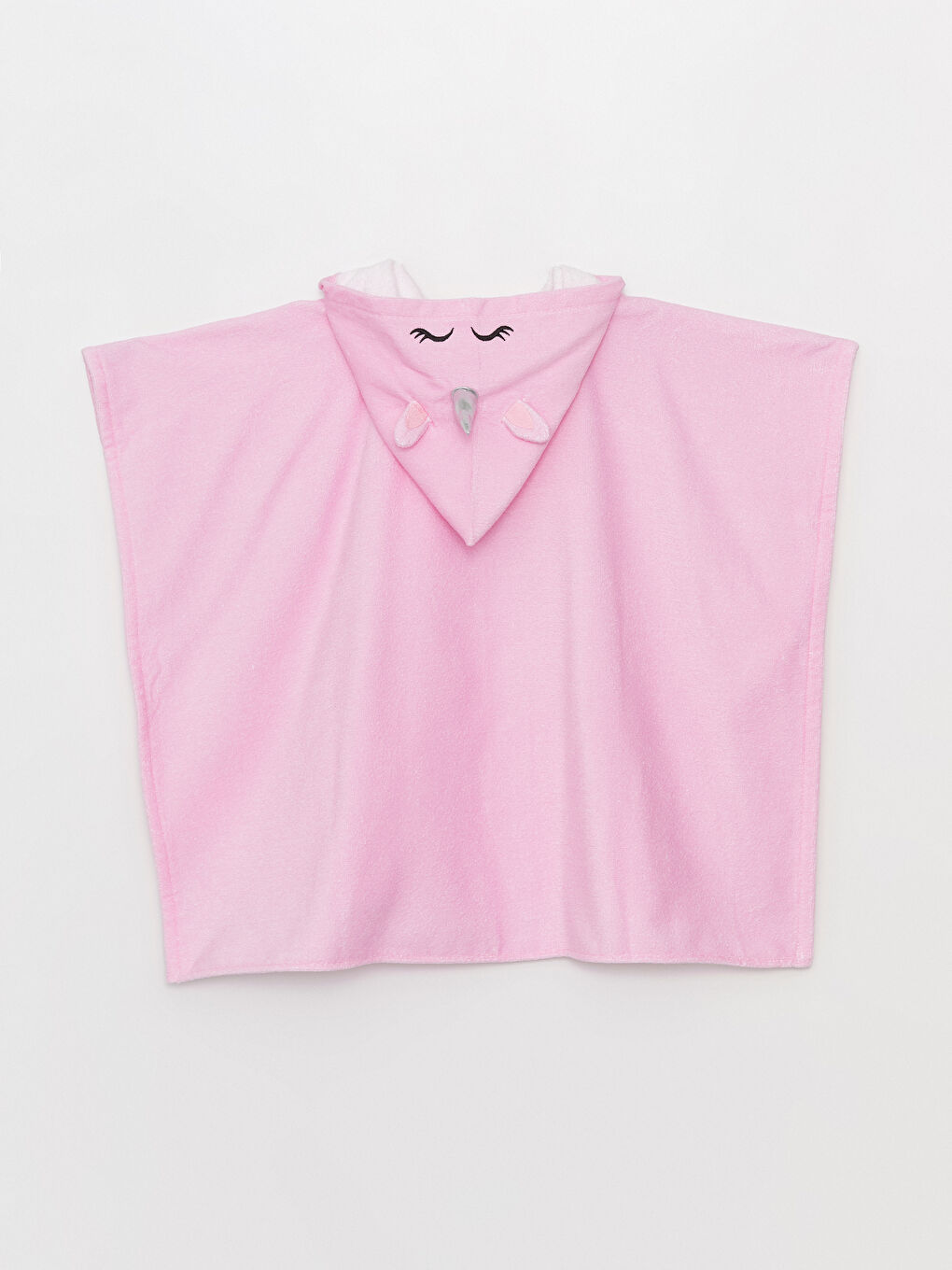 Pembe Kapüşonlu Desenli Kız Çocuk Plaj Havlusu-1