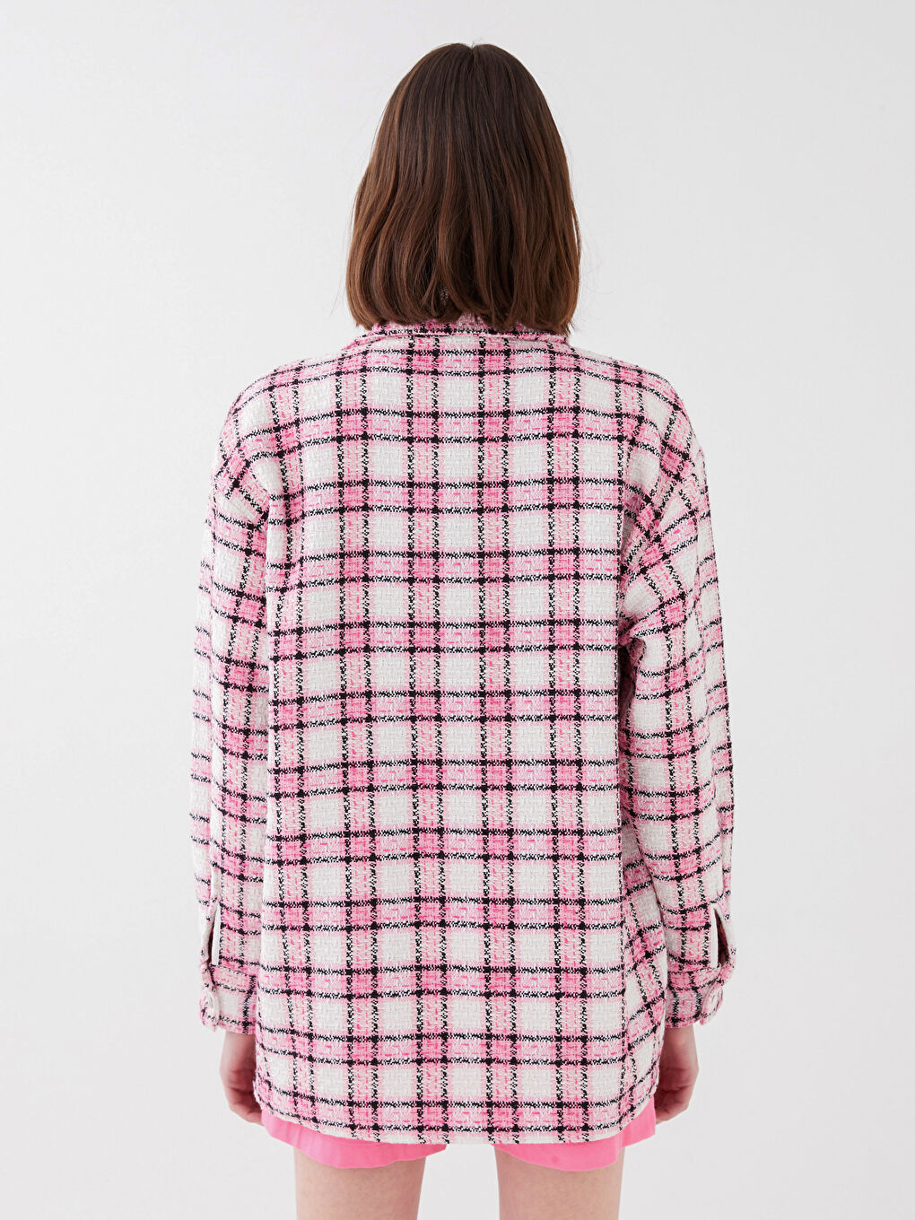 Jachetă Cămașă Femei Tweed Mânecă Lungă Carouri-4