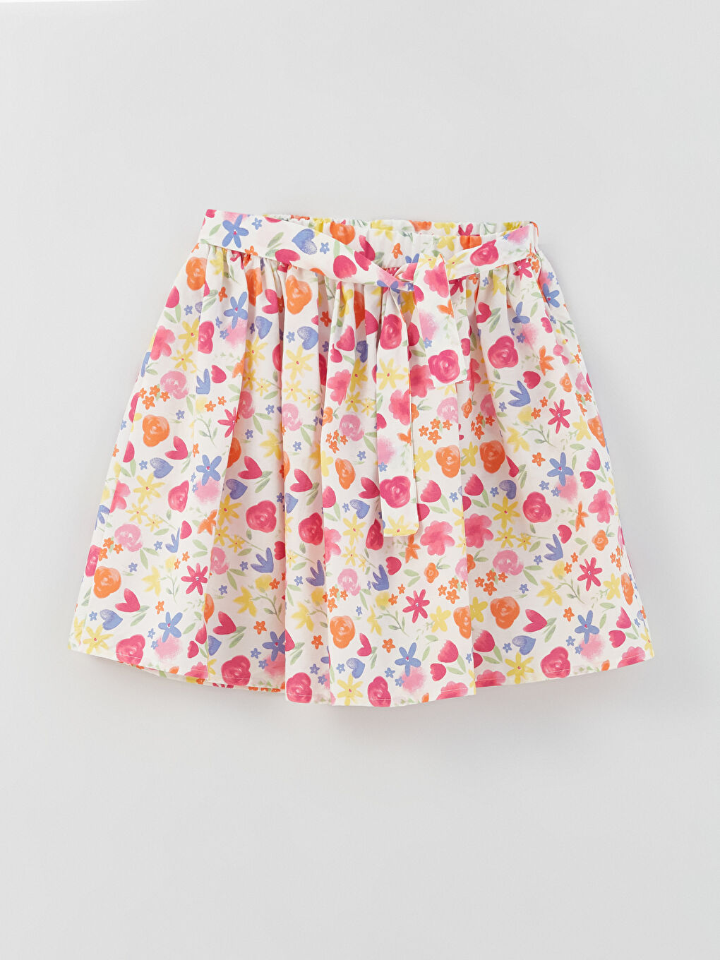 Beyaz Bisiklet Yaka Desenli Kısa Kollu Kız Çocuk Tişört ve Etek-2