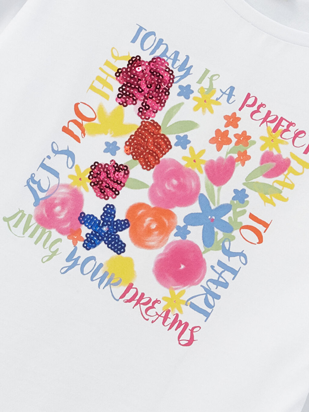 Beyaz Bisiklet Yaka Desenli Kısa Kollu Kız Çocuk Tişört ve Etek-3