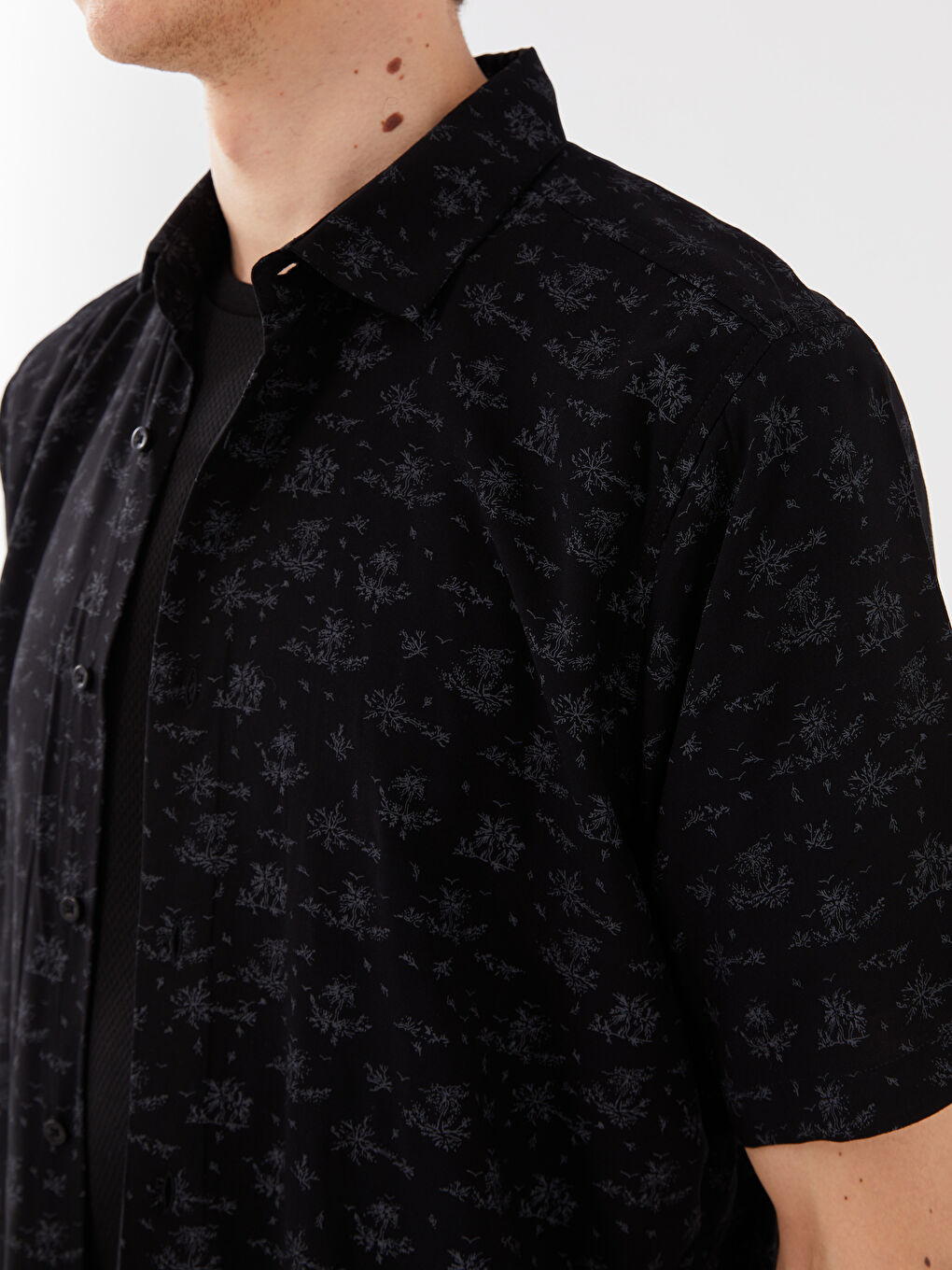 Slim Fit Short Sleeve Patterned Viscose Men's Shirt-3