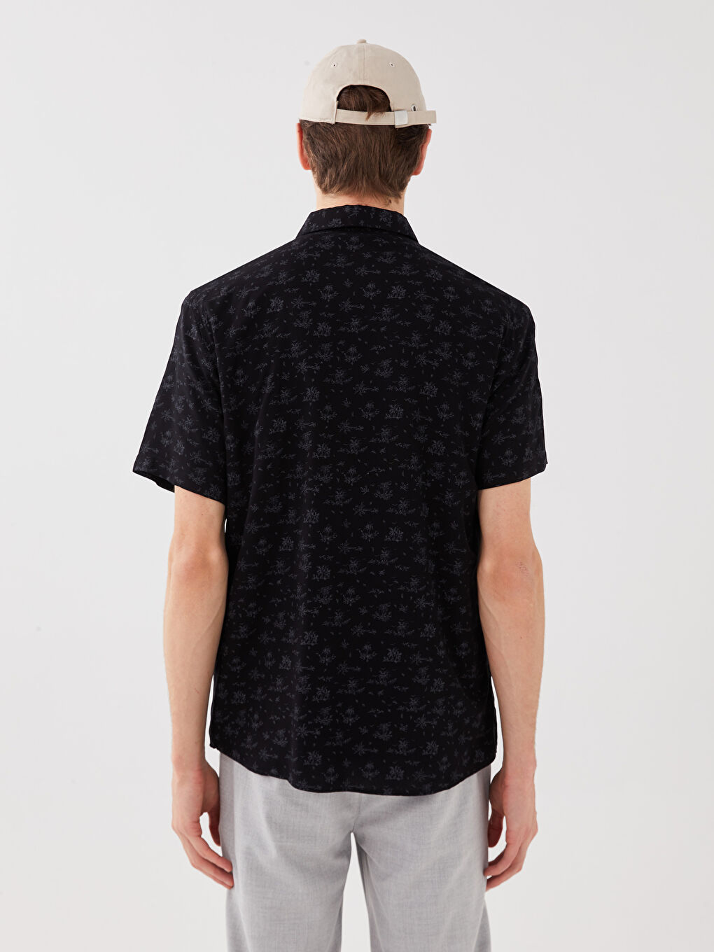 Slim Fit Short Sleeve Patterned Viscose Men's Shirt-4