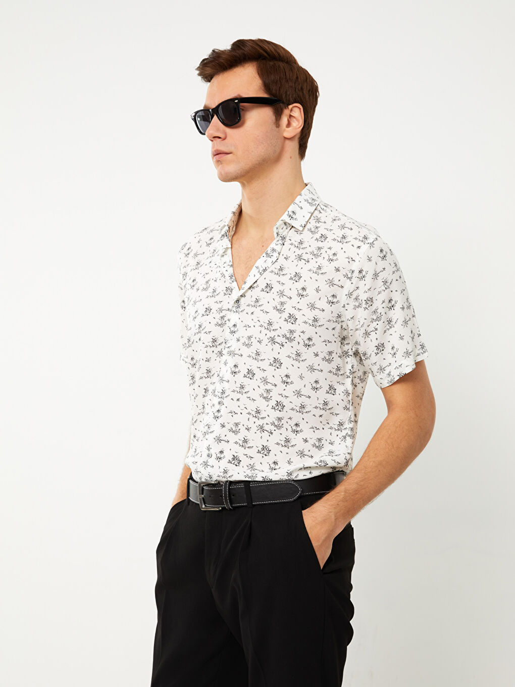 Cămașă Slim Fit Pentru Bărbați cu Mânecă Scurtă, cu Model, din Vâscoză