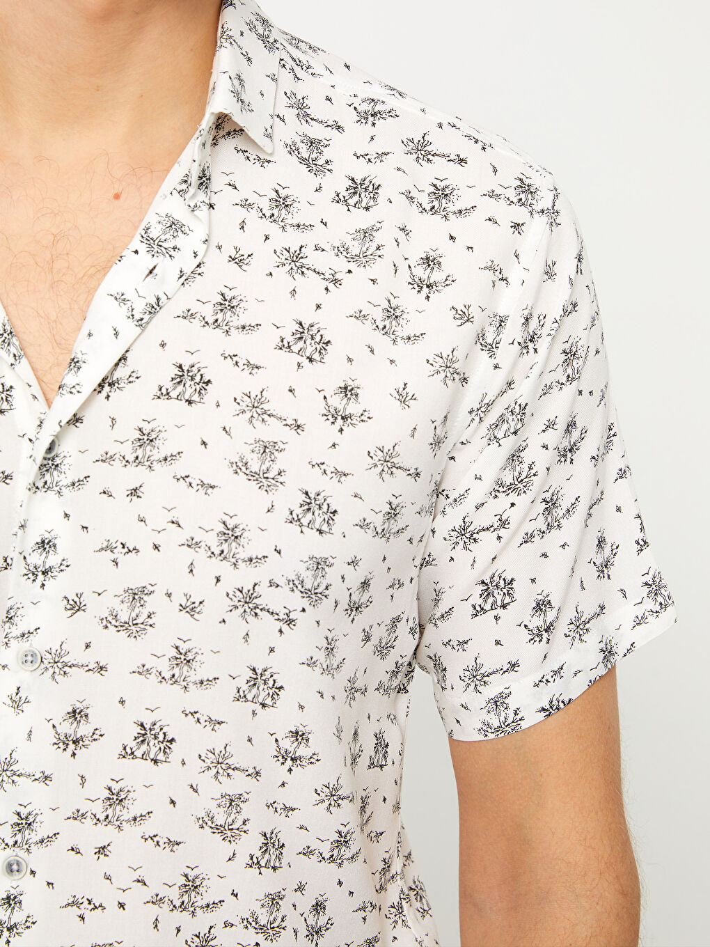 Cămașă Slim Fit Pentru Bărbați cu Mânecă Scurtă, cu Model, din Vâscoză-3