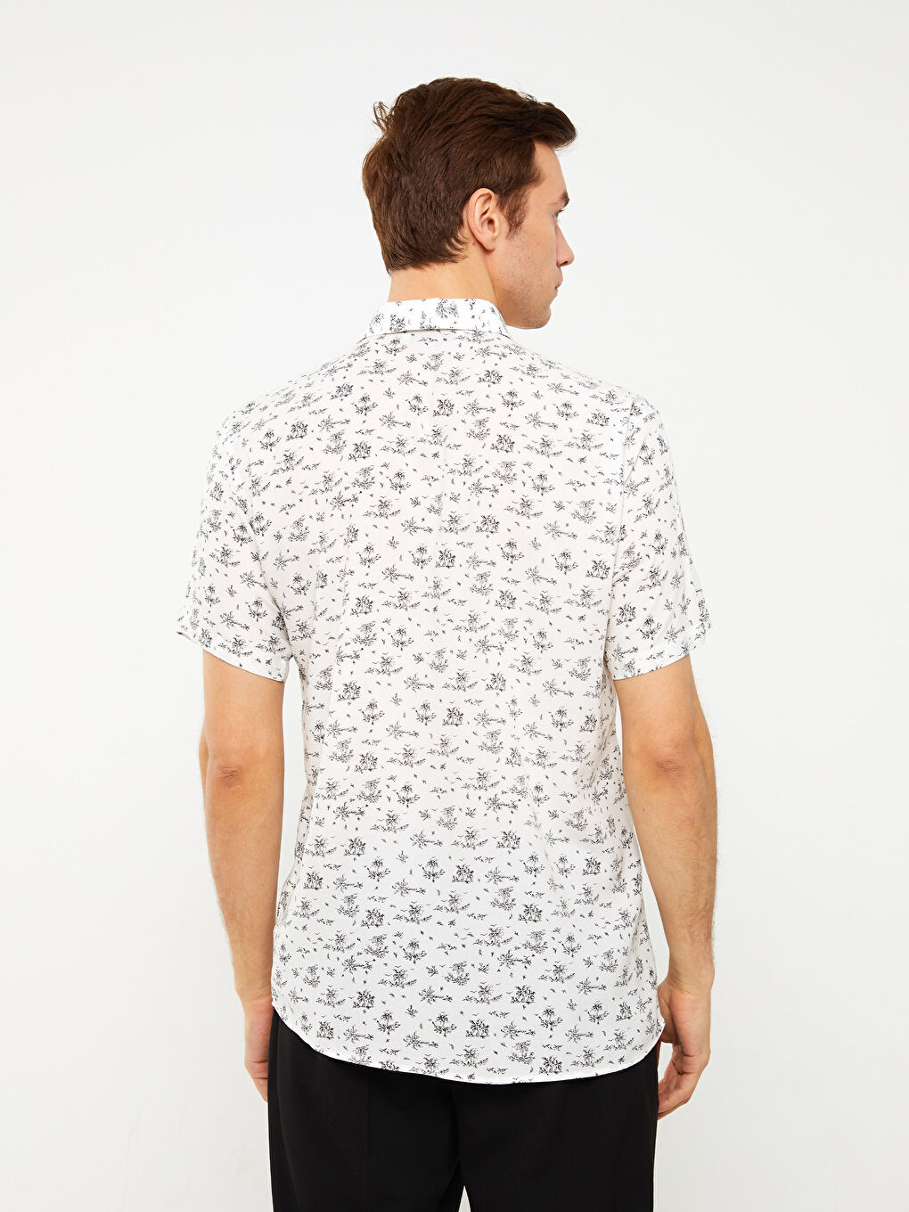 Cămașă Slim Fit Pentru Bărbați cu Mânecă Scurtă, cu Model, din Vâscoză-4