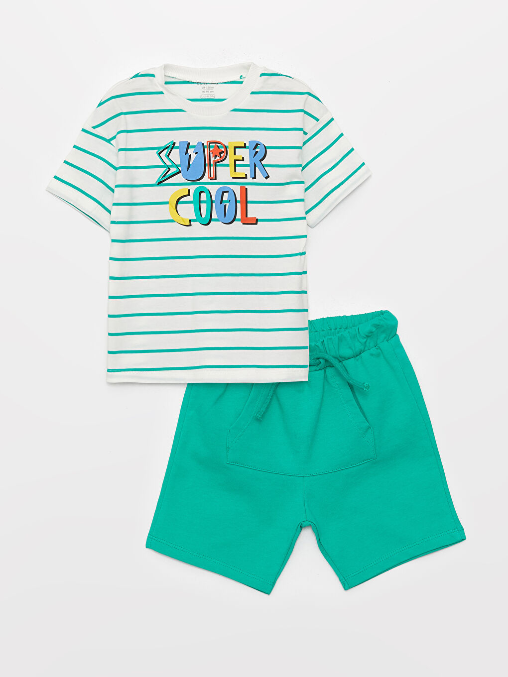 طقم تيشيرت بأكمام قصيرة مطبوع برقبة دائرية وشورت للأولاد الرضع - عبوتان