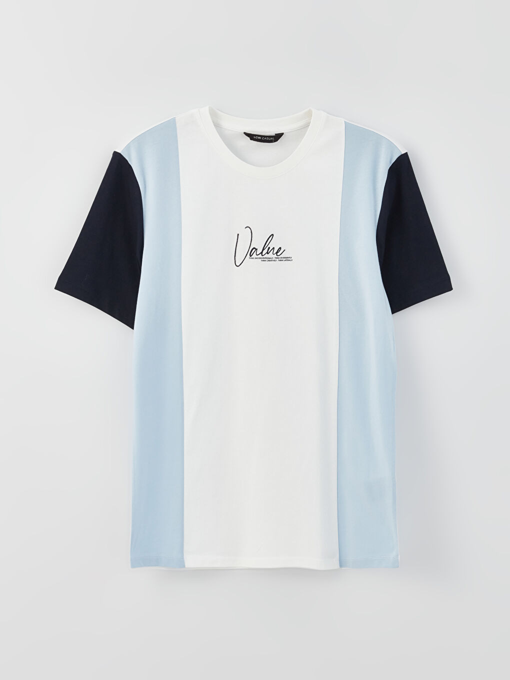 Beyaz Bisiklet Yaka Kısa Kollu Renk Bloklu Penye Erkek Tişört-5