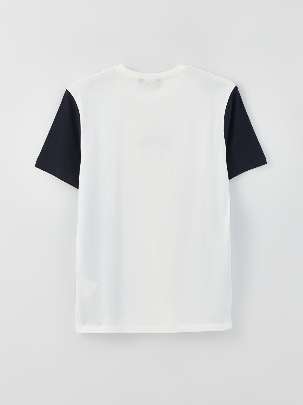 Beyaz Bisiklet Yaka Kısa Kollu Renk Bloklu Penye Erkek Tişört-6