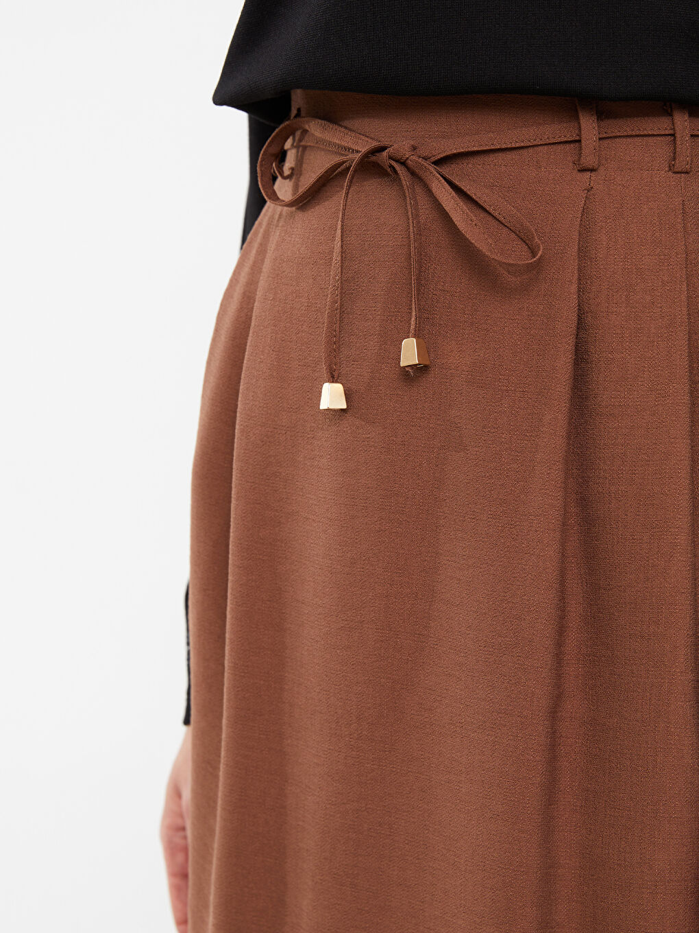 Kahverengi Kadın Beli Arkadan Lastikli Düz Etek-4