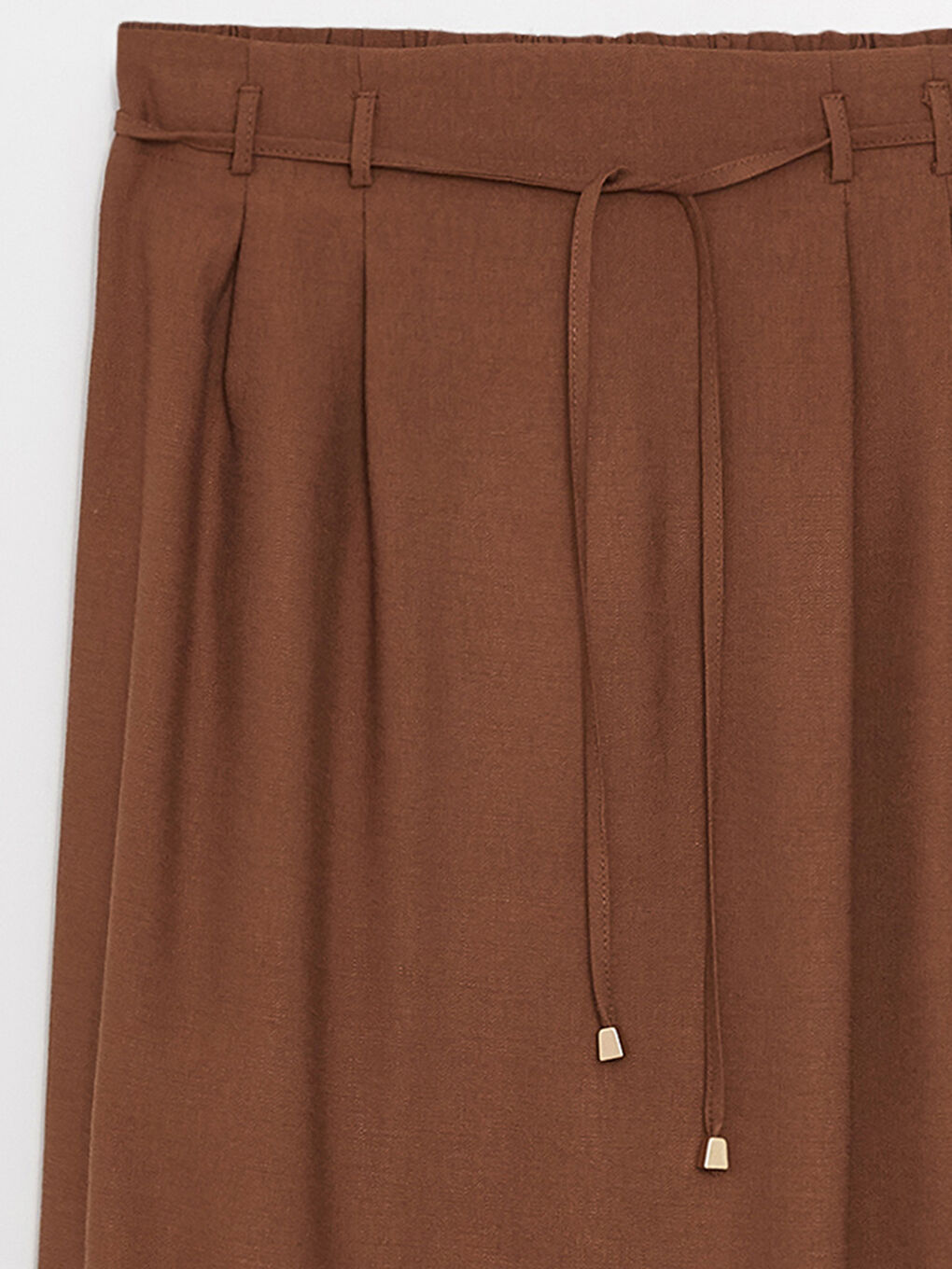 Kahverengi Kadın Beli Arkadan Lastikli Düz Etek-12