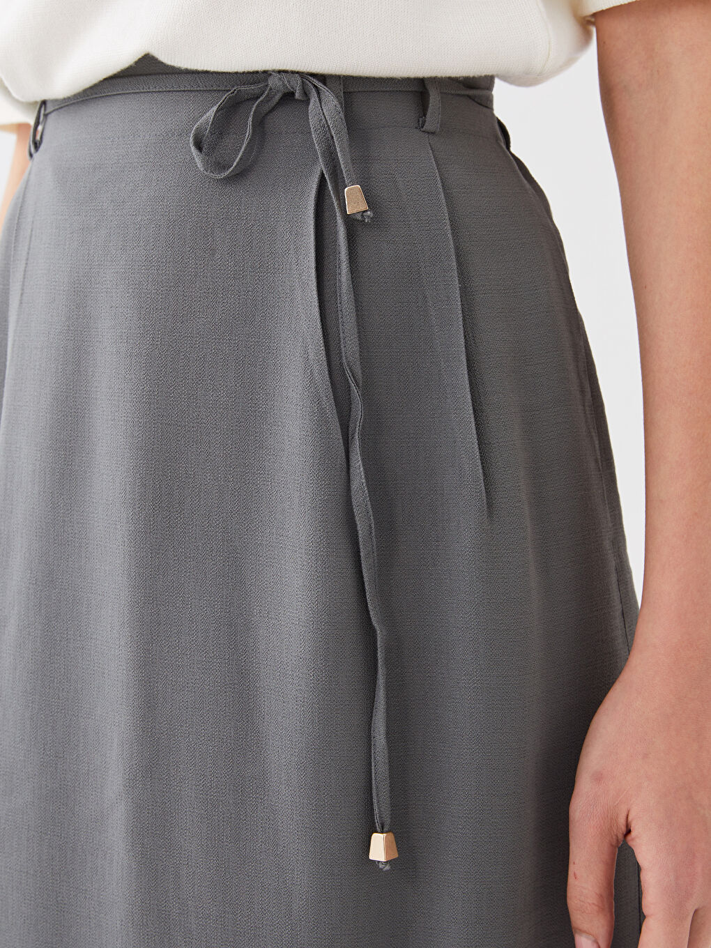 Haki Kadın Beli Arkadan Lastikli Düz Etek-2