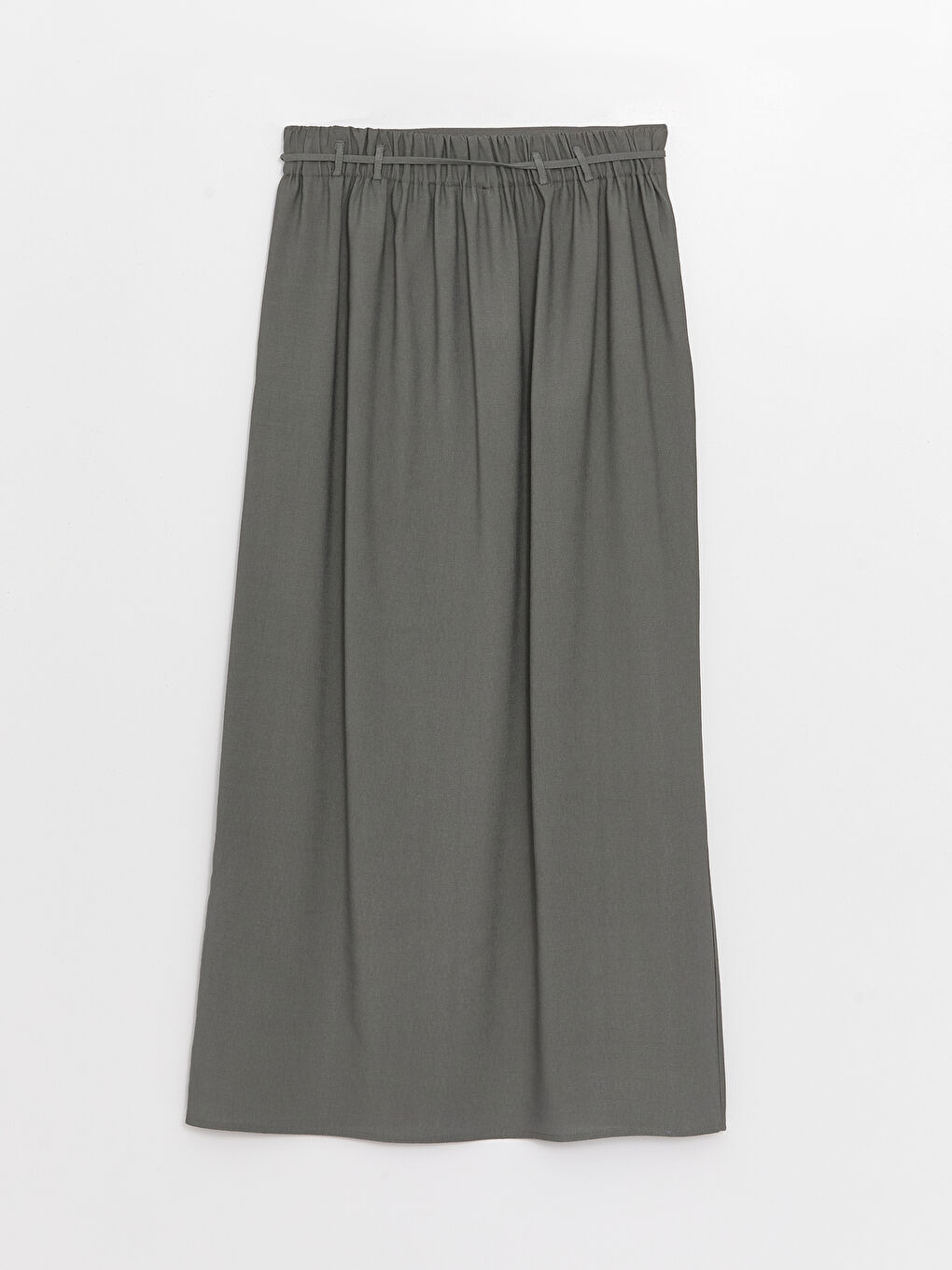 Haki Kadın Beli Arkadan Lastikli Düz Etek-6