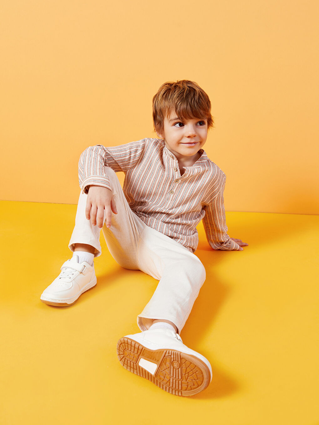 Ekru Beli Lastikli Erkek Bebek Pantolon-2