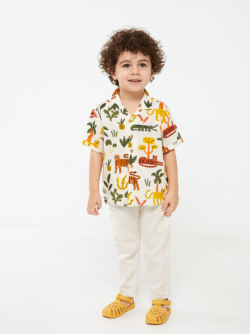 Ekru Beli Lastikli Erkek Bebek Pantolon-1