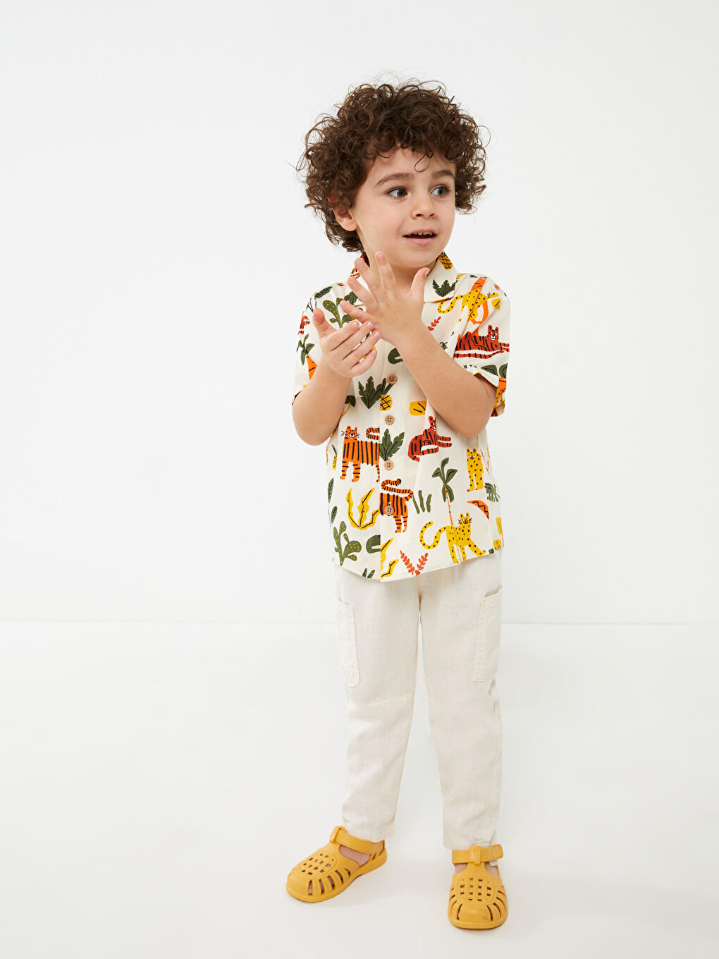 Ekru Beli Lastikli Erkek Bebek Pantolon-3