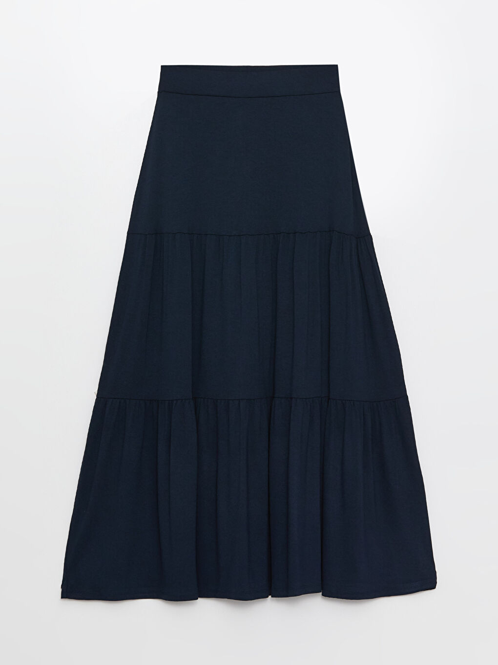 Lacivert Kadın Beli Lastikli Düz Kloş Etek-5