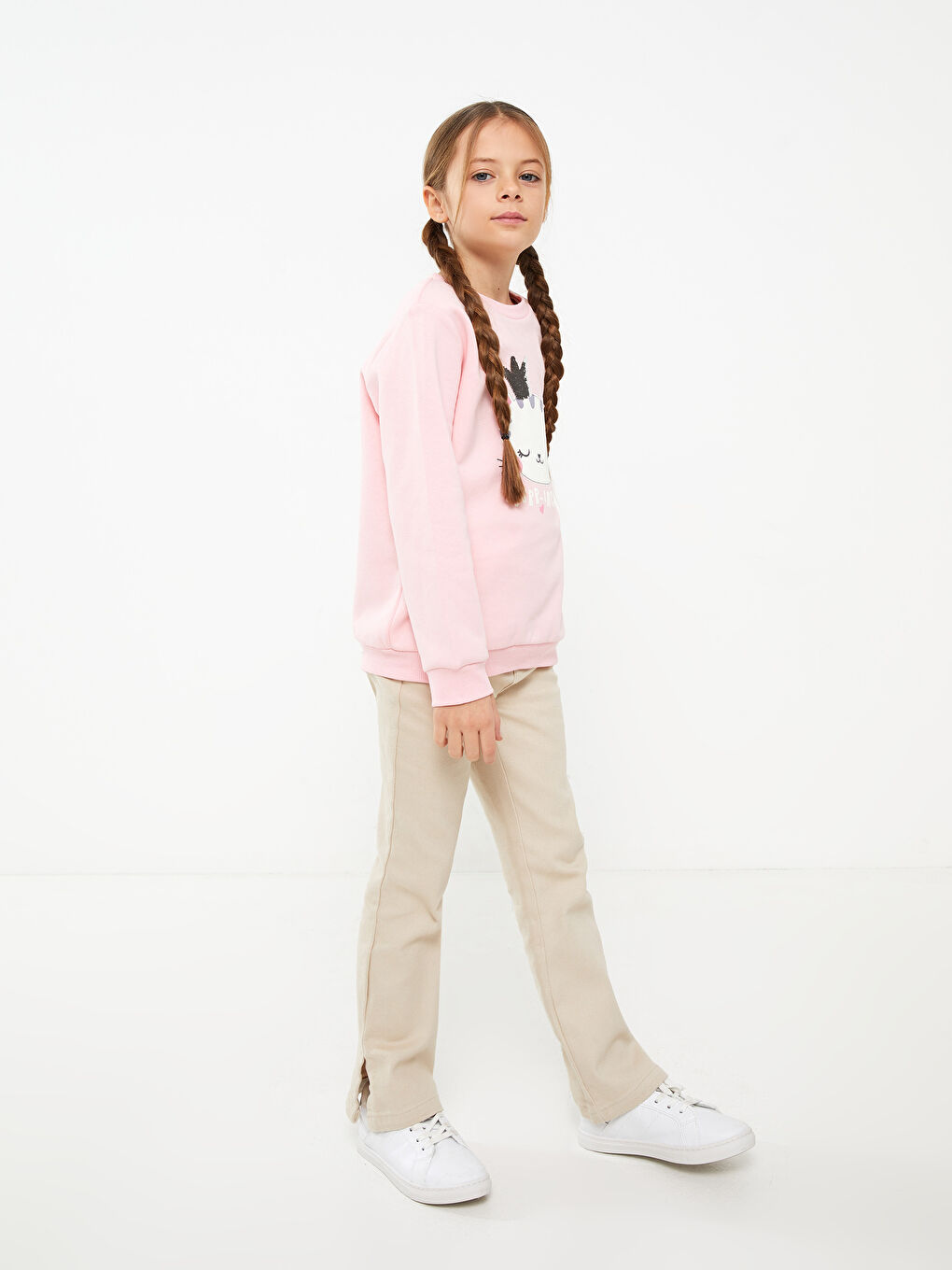 Crew Neck Printed Long Sleeve Girls' Sweatshirt-2