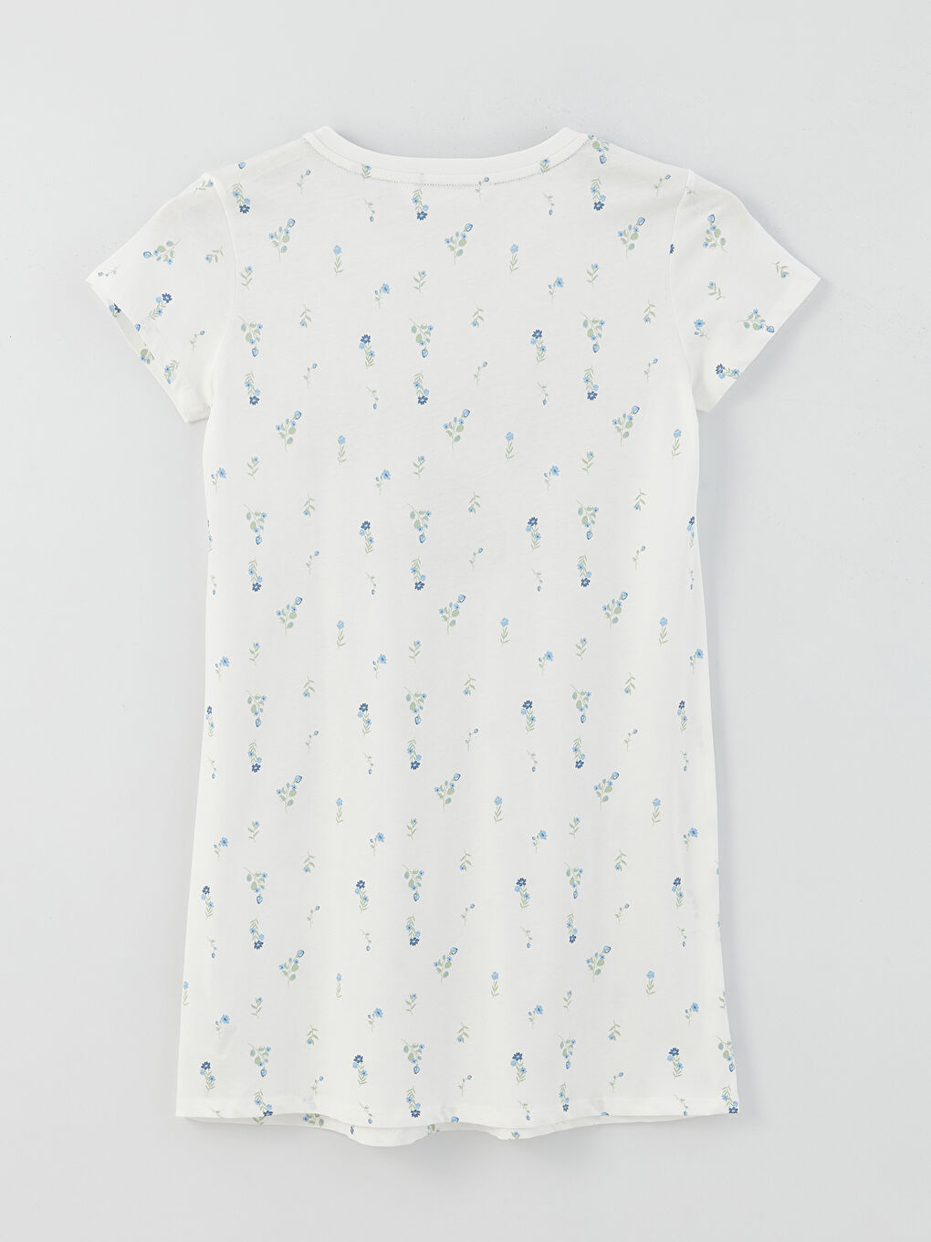 Ekru Bisiklet Yaka Desenli Kısa Kollu Kadın Gecelik-5