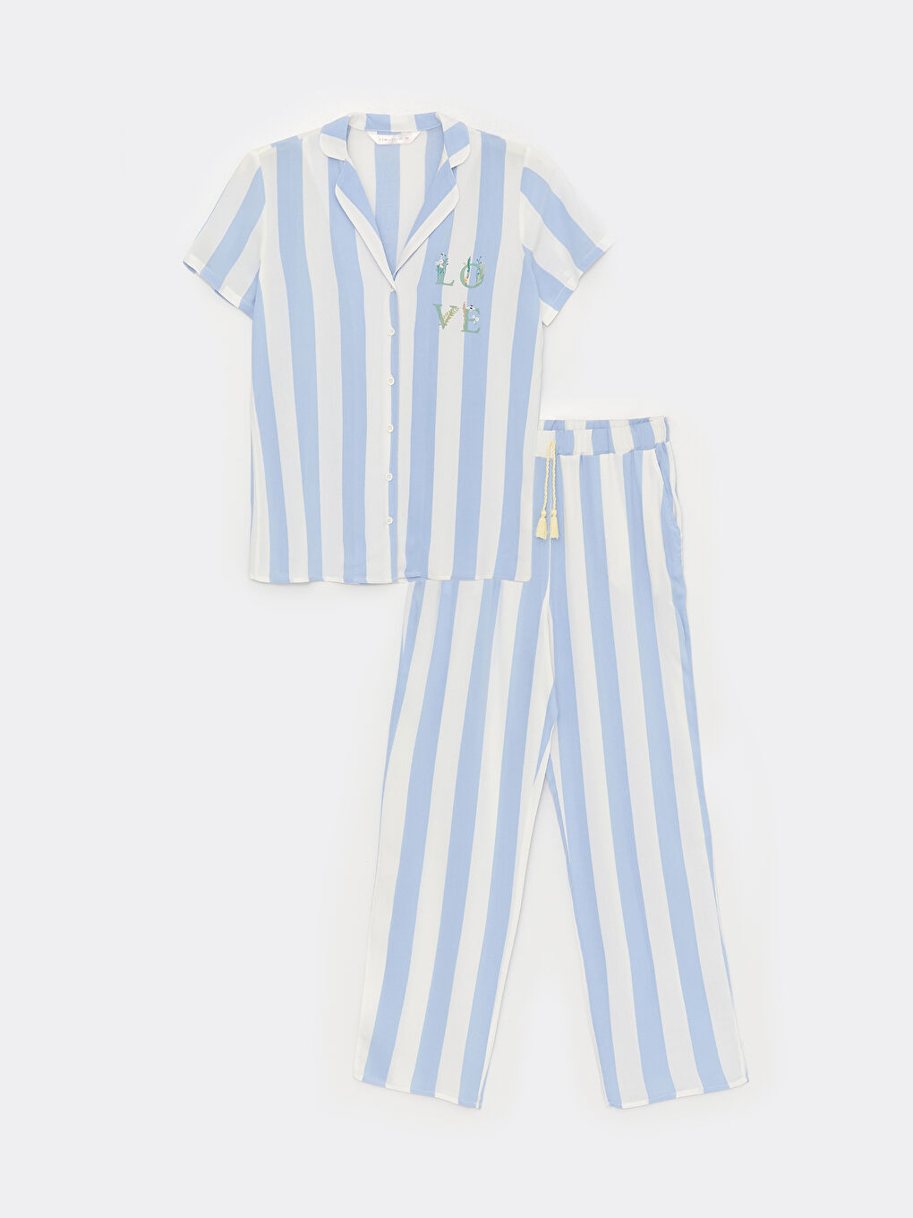 طقم بيجامة ياقة القميص بلوك الألوان كم قصير للسيدات-5