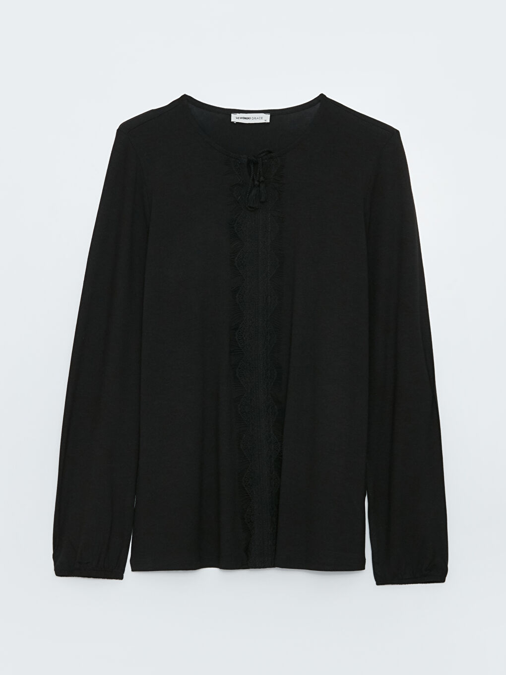 Tie Neck Embroidered Long Sleeve Women's Blouse-5