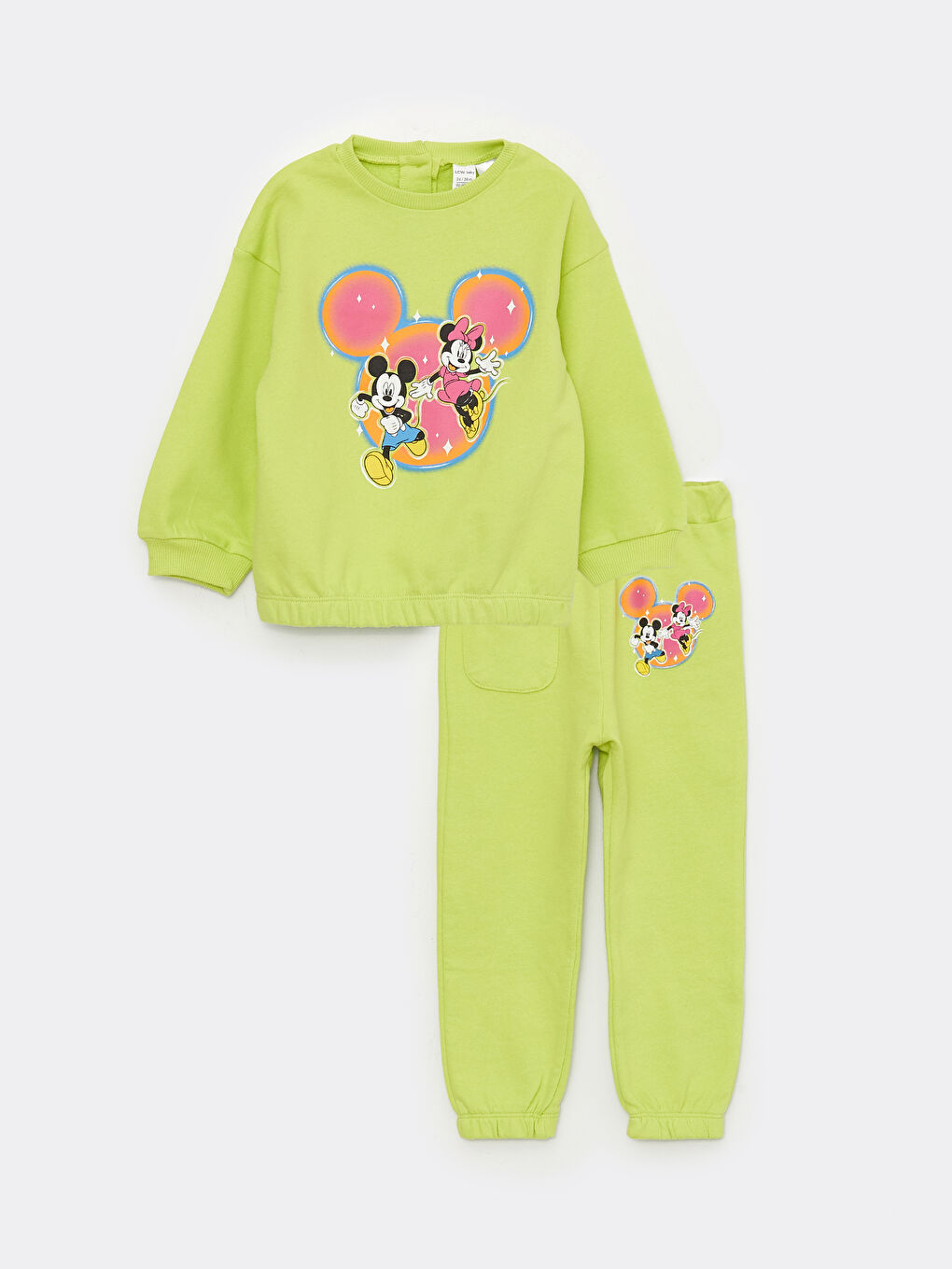 Ensemble Bébé Fille Sweat-Shirt Col Rond Manches Longues Imprimé Mickey Mouse et Minnie Mouse et Bas de Survêtement 2 Pièces