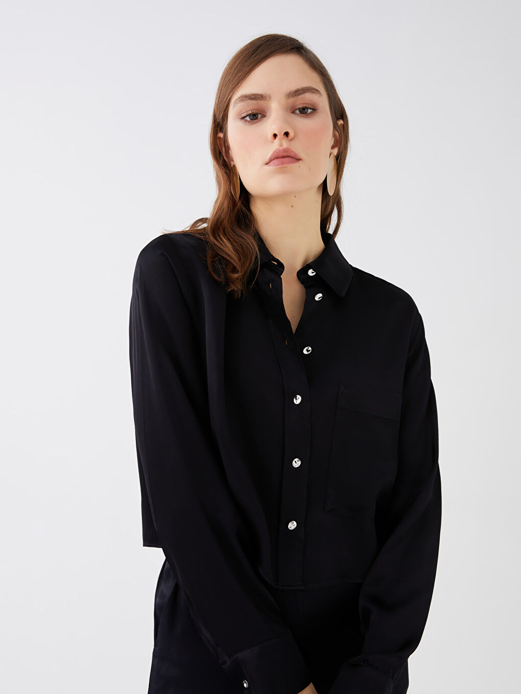 Cămașă Satinată Simplă cu Mânecă Lungă pentru Femei-2