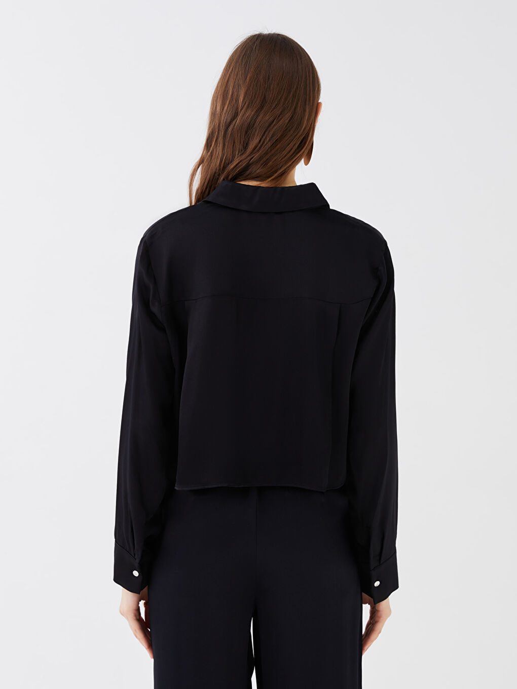 Cămașă Satinată Simplă cu Mânecă Lungă pentru Femei-4