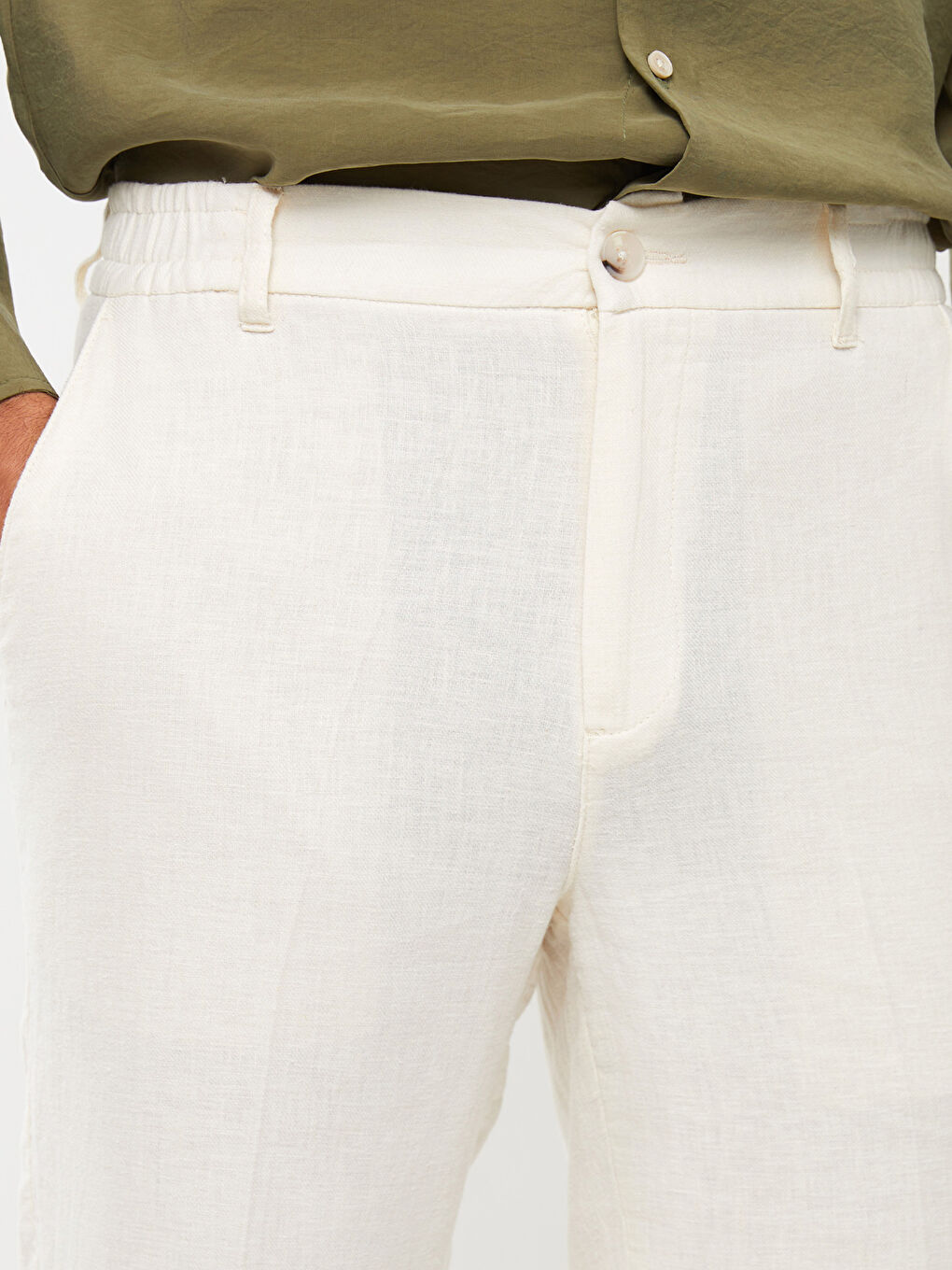 Bej Slim Fit Keten Karışımlı Erkek Pantolon-2