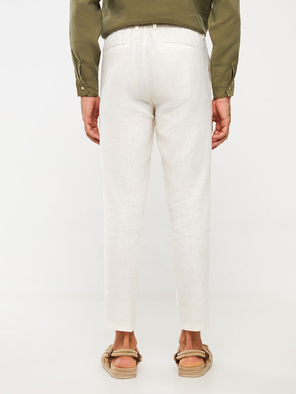 Bej Slim Fit Keten Karışımlı Erkek Pantolon-4