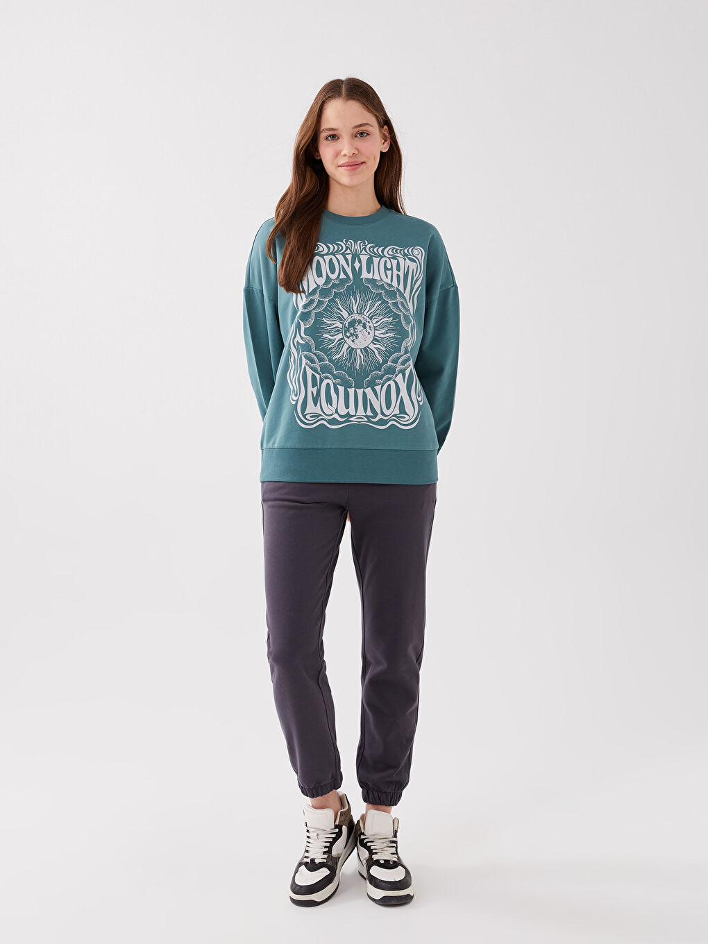 Sweat-shirt Oversize à Manches Longues Imprimé à Col Rond pour Femmes-2