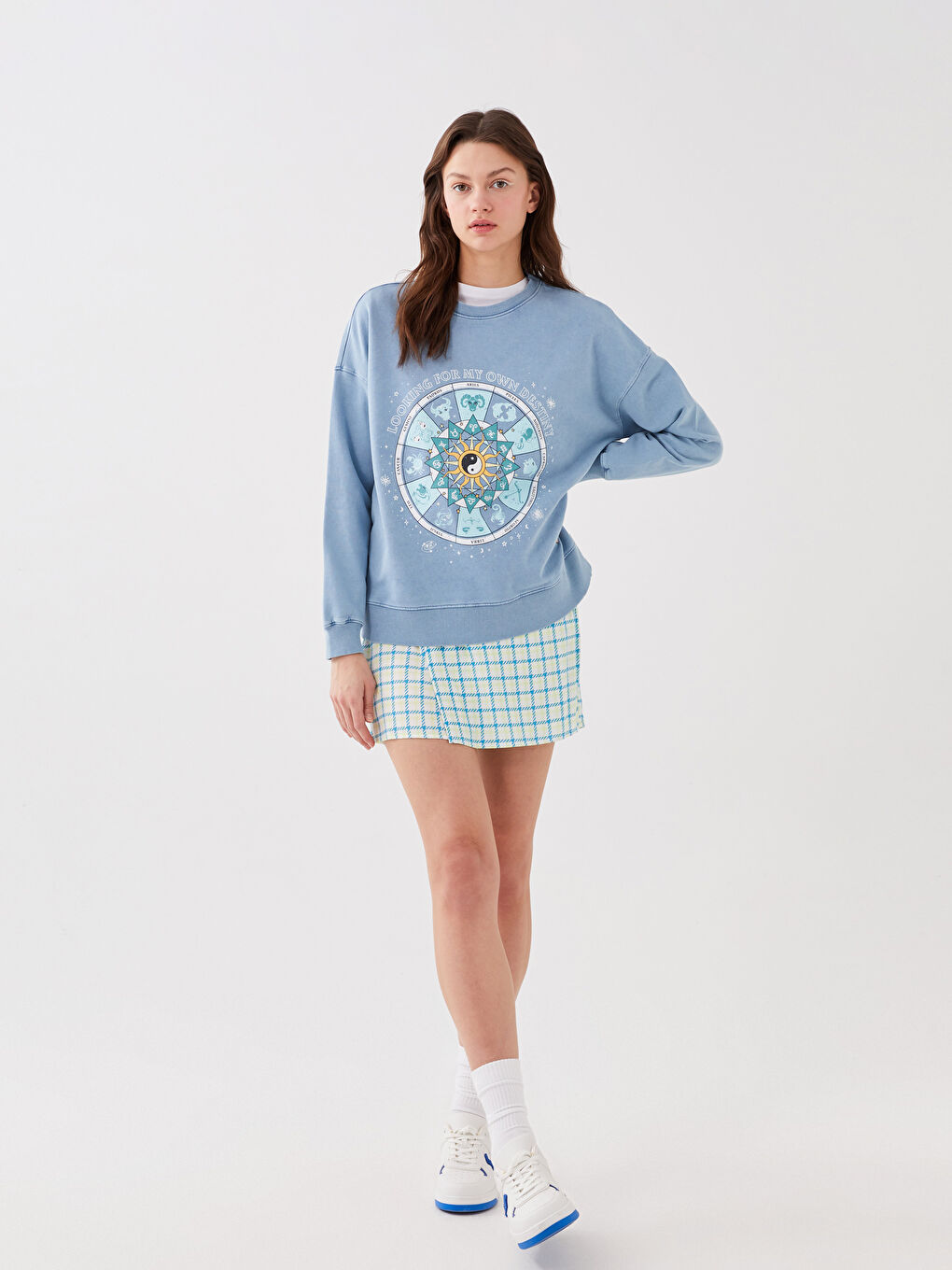 Әйелдерге арналған ұзын жеңді принтті оверсайз свитшот-1