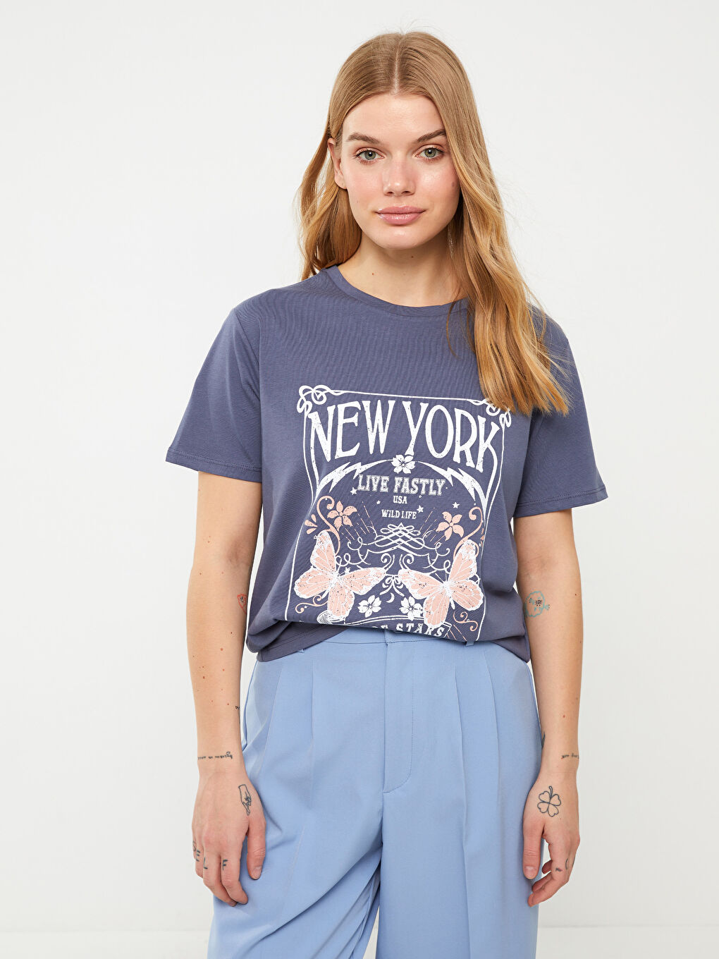 Crew Neck Printed Short Sleeve Women's T-Shirt-1