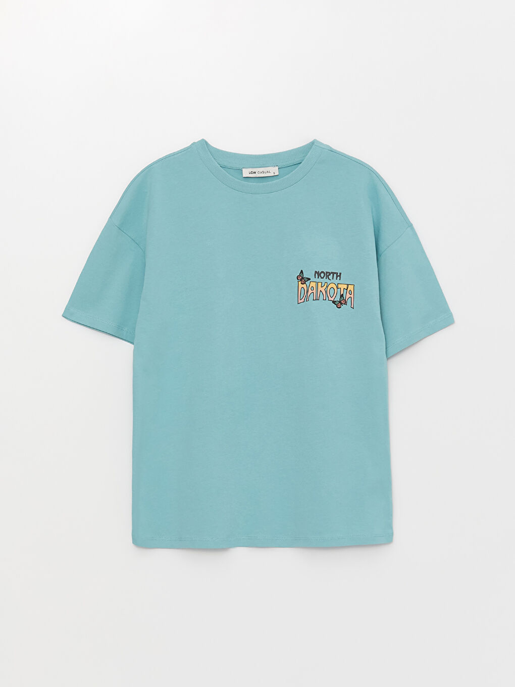 Turkuaz Kadın Bisiklet Yaka Baskılı Kısa Kollu Tişört-4