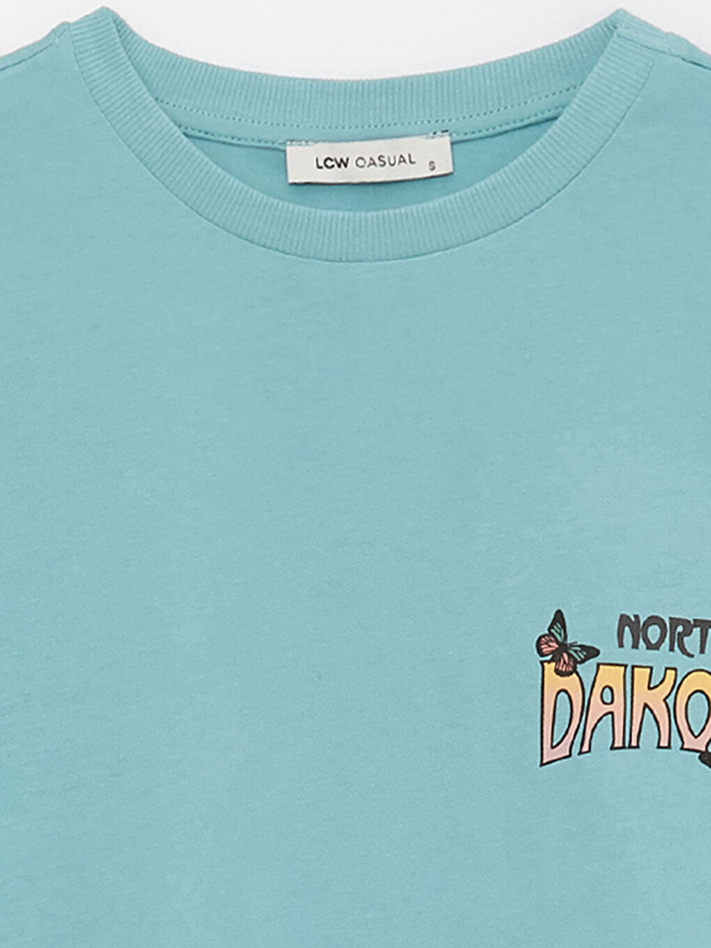 Turkuaz Kadın Bisiklet Yaka Baskılı Kısa Kollu Tişört-6