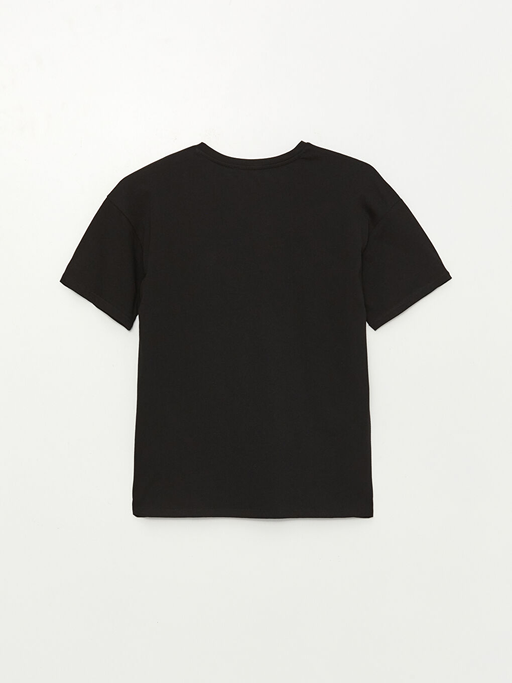 Siyah Kadın Bisiklet Yaka Baskılı Kısa Kollu Tişört-6