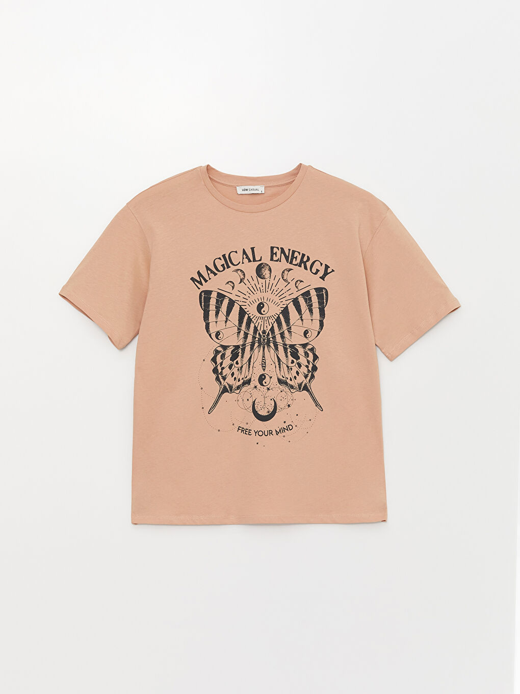 Kahverengi Kadın Bisiklet Yaka Baskılı Tişört-5