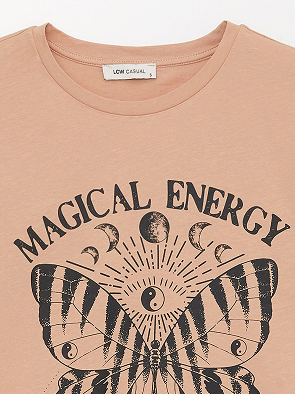 Kahverengi Kadın Bisiklet Yaka Baskılı Tişört-7