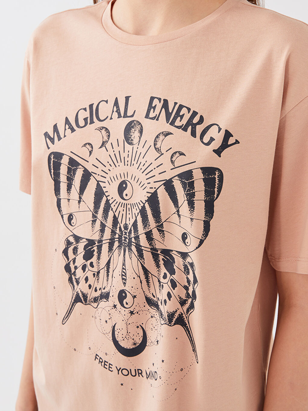 Kahverengi Kadın Bisiklet Yaka Baskılı Tişört-3